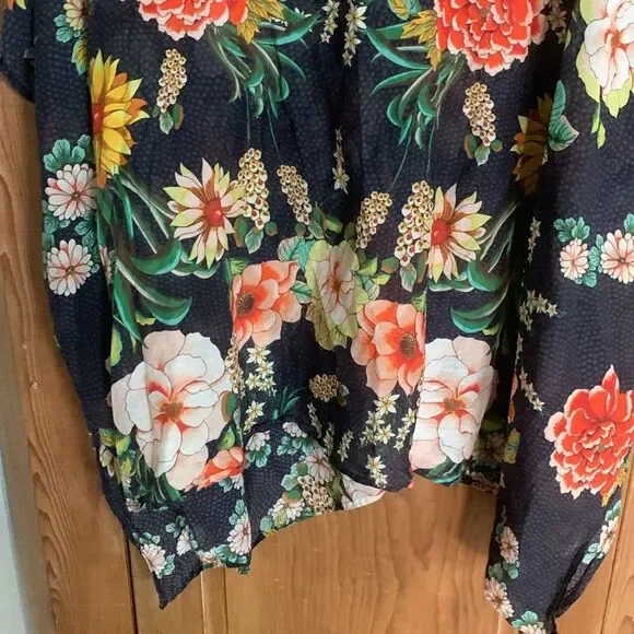 Johnny Was bright floral print short cotton silk coverup kimono - Picture 7 of 8